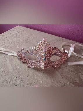 Rose Gold Crystal Crown Venetian Masquerade Mask Rhinestone Princess NWOT